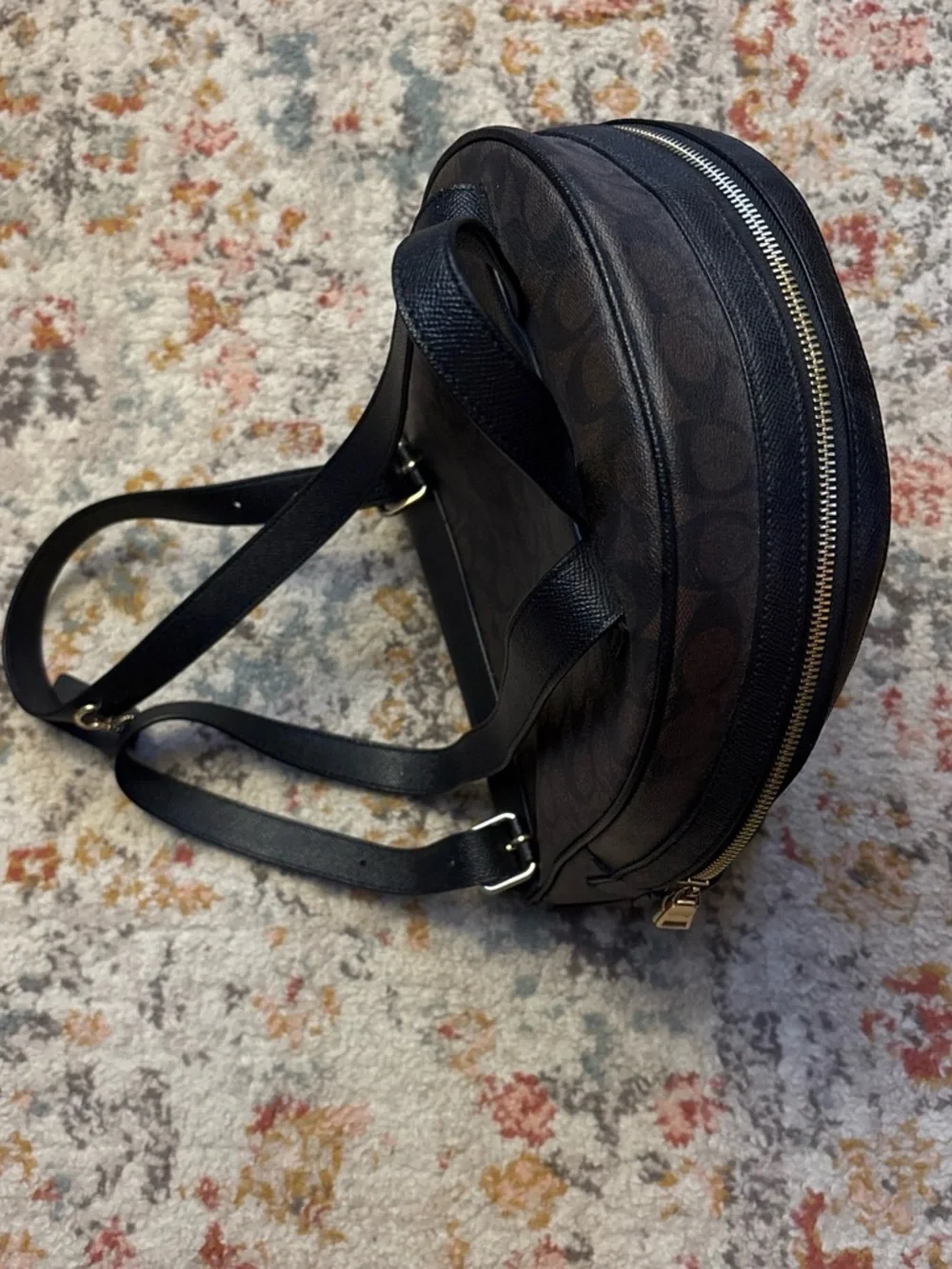 Coach Brown Signature Logo Backpack with Black Trim